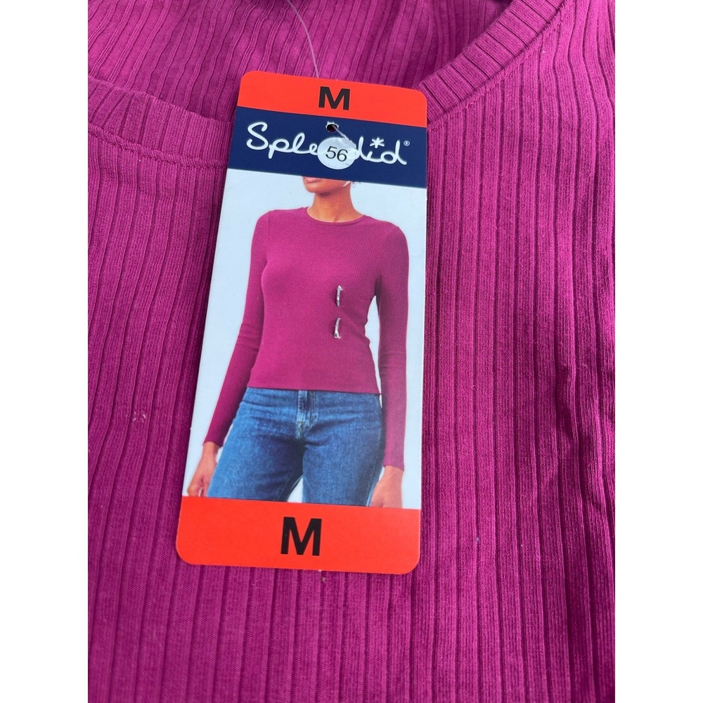 NWT Splendid Women's Ribbed Long Sleeve Crew Neck Top Pink Size M